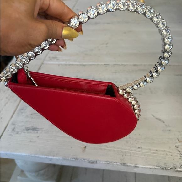 Handbags - Red Crescent Crystal-Handle Evening Bag